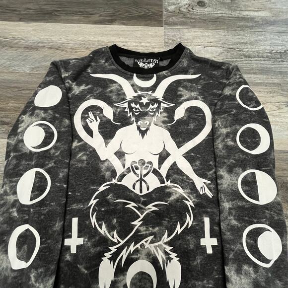 Killstar Baphomet‎ Gothic Occult Gray Black Tie Dye Adult XS Pullover Sweatshirt - Picture 3 of 9